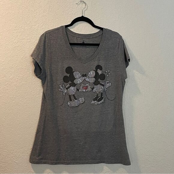 Disney Minnie and Mickey Mouse Kissing Rhinestone Tee Shirt Top Size XL - Picture 1 of 4